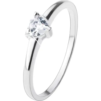 Prsten Zásnubní prsten, vybroušené zirkonové srdíčko v čiré barvě, stříbro 925 - Velikost: 61