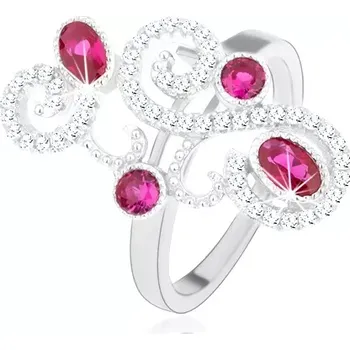 Prsten Prsten ze stříbra 925, třpytivé ornamenty, růžové zirkony, vysoký lesk - Velikost: 50