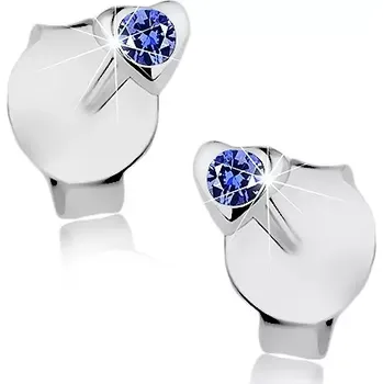 Náušnice Puzetové náušnice, stříbro 925, drobné srdíčko, tmavomodrý krystalek