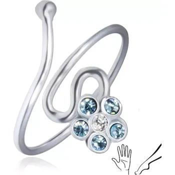 Prsten Lesklý stříbrný prstýnek 925 - točená linie, modrý zirkonový květ