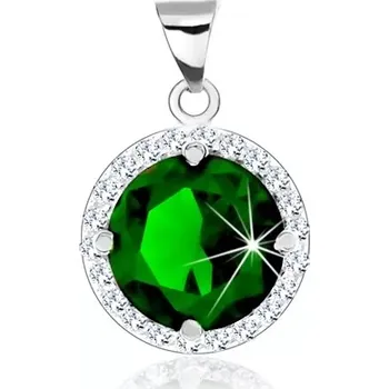 Přívěsek Stříbrný přívěsek 925, kulatý smaragdově zelený zirkon, čirý zirkonový lem