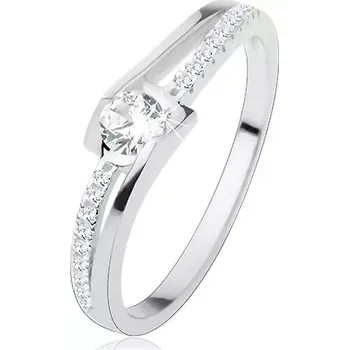 Prsten Zásnubní prsten ze stříbra 925, rozdělená zvlněná ramena, čiré zirkony - Velikost: 55