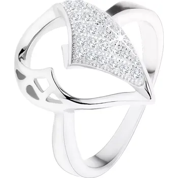 Prsten Stříbrný prsten 925, velká slza s asymetrickým výřezem, zirkonová část - Velikost: 61