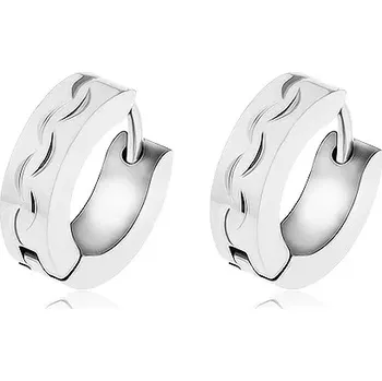 Náušnice Ocelové náušnice stříbrné barvy, linie gravírovaných obloučků