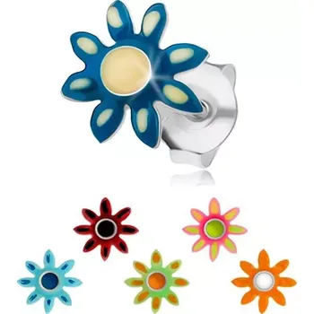 Náušnice Stříbrné náušnice 925, kvítek s barevnou glazurou, vypouklý střed, puzetky - Barva: Zelená