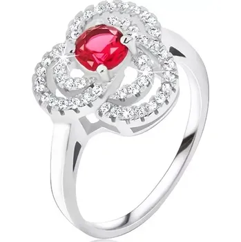Prsten Prsten ze stříbra 925, zirkonový trojlístek, okrouhlý červený kámen - Velikost: 49