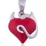 Stříbrný přívěsek 925 - srdíčko červené barvy, zatočený ocásek, růžky