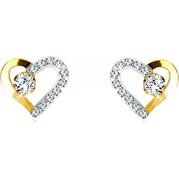 Náušnice Náušnice z kombinovaného zlata 585 - srdíčko se zirkonovou linií a čirý zirkon