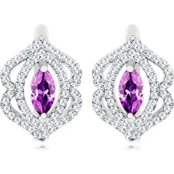 Náušnice Rhodiované náušnice, stříbro 925, fialový zrnkovitý zirkon, dvojitá obruba