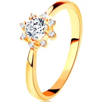 Prsten Prsten ze žlutého 14K zlata - čiré blýskavé sluníčko, zúžená ramena - Velikost: 51