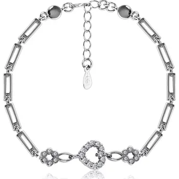 Náramek Náramek ze stříbra 925, obdélníkové články, zirkonové srdíčko a kvítky