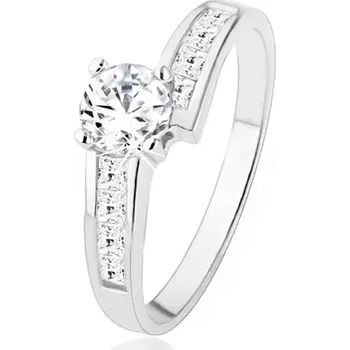 Prsten Třpytivý stříbrný prsten 925 vykládaný zirkony, velký čirý kamínek - Velikost: 51