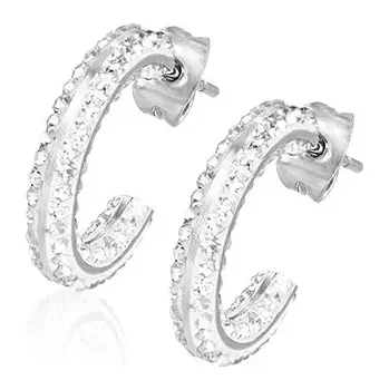 Náušnice Náušnice z oceli - kruhový segment, vsazané čiré zirkony