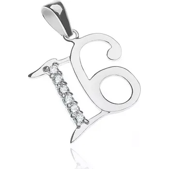 Přívěsek Přívěsek ze stříbra 925 - lesklé číslo 16 se zirkony