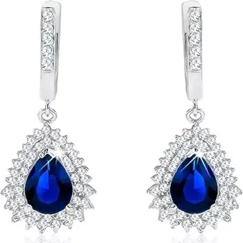 Náušnice Stříbrné 925 náušnice, tmavě modrý slzičkovitý zirkon s čirým lemem