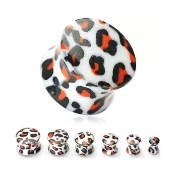 Piercing Plug do ucha bílý, vzor leopard - Tloušťka : 16 mm