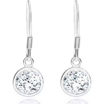 Náušnice Visací stříbrné 925 náušnice, čiré kulaté zirkony v hladké lesklé objímce
