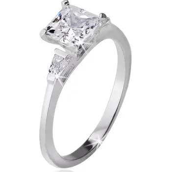 Prsten Prsten ze stříbra 925, čtvercový kamínek, dva trojúhelníkové zirkony - Velikost: 55