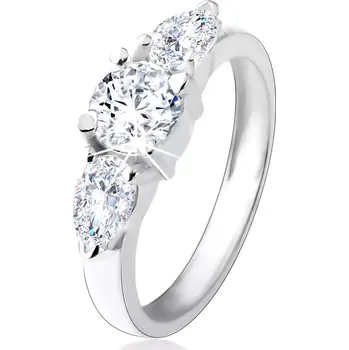 Prsten Zásnubní prsten ze stříbra 925, kulatý zirkon, dvě čiré zirkonové kapky - Velikost: 48