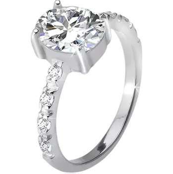 Prsten Stříbrný 925 prsten, zirkonová ramena, oválný čirý kamínek - Velikost: 50