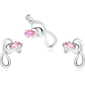 Přívěsek Stříbrná sada 925, náušnice a přívěsek, růže se smyčkou, růžový kamínek
