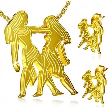 Souprava šperků Ocelový set zlaté barvy, náušnice a přívěsek, znamení Blíženci