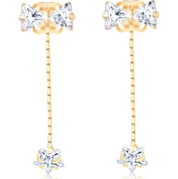 Náušnice Zlaté visací náušnice 14K s mašlí a zirkonovou hvězdou