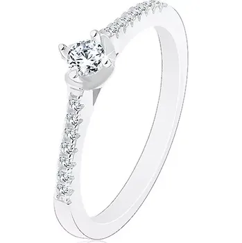Prsten Stříbrný 925 prsten, třpytivá zirkonová ramena, kulatý čirý zirkon - Velikost: 53