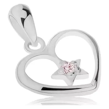 Přívěsek Stříbrný přívěsek 925, lesklý obrys srdce, hvězdička se zirkonem