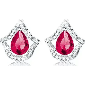 Náušnice Blýskavé stříbrné 925 náušnice, tmavě růžová kapka, čirý zirkonový lem