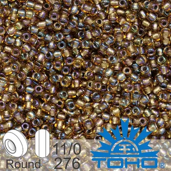Korálek Korálky TOHO tvar ROUND (kulaté). Velikost 11/0. Barva č.276-Inside-Color Rainbow Topaz/Gold Lined. Balení 8g