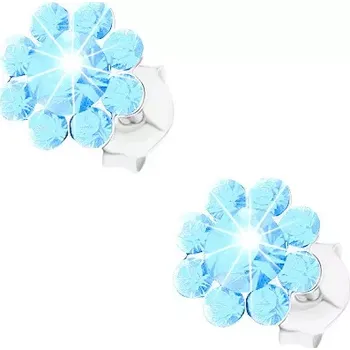 Náušnice Stříbrné náušnice 925, třpytivý kvítek z akvamarínových krystalků Preciosa