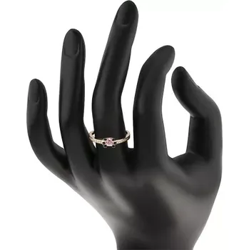 Prsten Zlatý 14K prsten - třpytivá ramena, kulatý růžový zirkon v kotlíku z bílého zlata - Velikost: 49