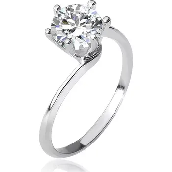 Prsten Prsten ze stříbra 925, zúžená zahnutá ramena, okrouhlý čirý zirkon - Velikost: 51