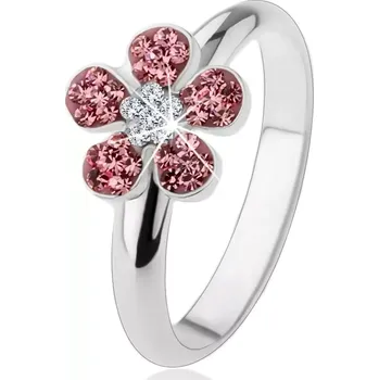Prsten Prsten ze stříbra 925, zářivý kvítek vykládaný růžovými a čirými zirkony - Velikost: 54