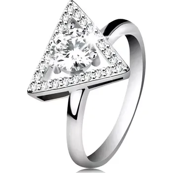 Prsten Stříbrný 925 prsten - zirkonový obrys trojúhelníku, kulatý čirý zirkon uprostřed - Velikost: 54