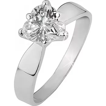 Prsten Prsten ze stříbra 925 - čiré zirkonové srdce, hladká lesklá ramena - Velikost: 50