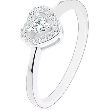 Prsten Prsten ze stříbra 925, třpytivé čiré srdíčko, kulatý zirkon uprostřed - Velikost: 62