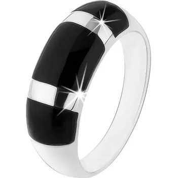 Prsten Prsten ze stříbra 925, vypouklý zaoblený povrch, černé obdélníky - Velikost: 56