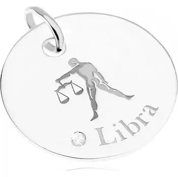 Přívěsek Kruhový a lesklý stříbrný přívěsek 925, znamení VÁHY, čirý zirkon