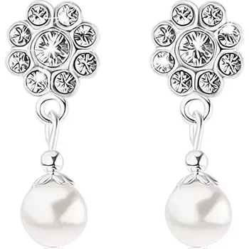 Náušnice Puzetové náušnice, stříbro 925, kvítek z krystalů Swarovski, bílá perlička
