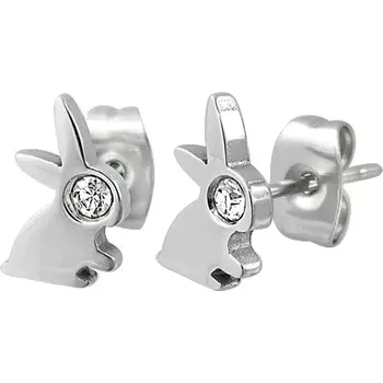 Náušnice Náušnice z oceli 316L stříbrné barvy - zajíček se zirkonovým očkem