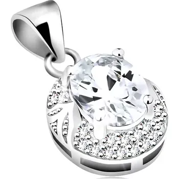 Přívěsek Přívěsek ze stříbra 925, blýskavý zirkonový ovál, čirý lem, lesklé lístky