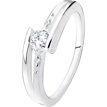 Prsten Zásnubní prsten ze stříbra 925, rozdvojená ramena, čirý zirkon, kuličky - Velikost: 59