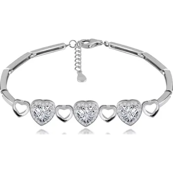 Náramek Náramek ze stříbra 925 - čiré zirkonové srdce a obrysy srdcí, lesklé články