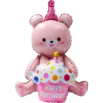 Balónek Fóliový balónek Medvídek Happy Birthday 80 x 57 cm Barva: Růžový