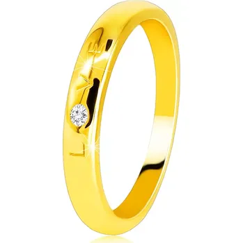 Prsten Prsten ve žlutém 585 zlatě - nápis "LOVE" se zirkonem, hladký povrch, 1,6 mm - Velikost: 54