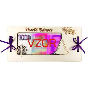 Dárková krabička Výřez z překližky, DÁRKOVÁ VÁNOČNÍ KARTA NA PENÍZE, 20x9,5 cm, 1 kus