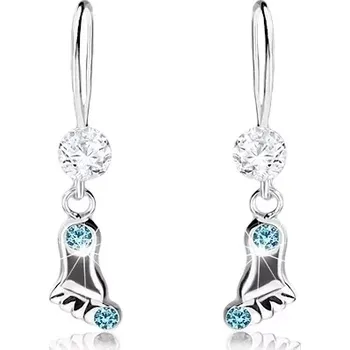 Náušnice Stříbrné náušnice 925, blýskavé chodidlo, světle modré krystaly Swarovski