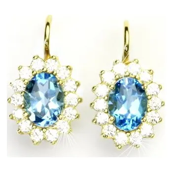 Náušnice Zlaté náušnice, Kate, žluté zlato, přírodní topaz swiss, čiré zirkony, NK 1507